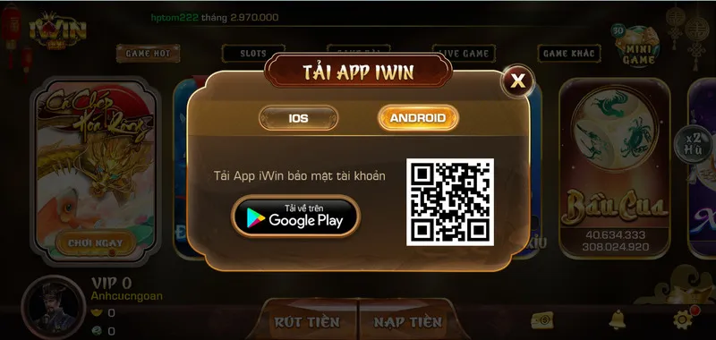 Chọn tải app iWin cho Android