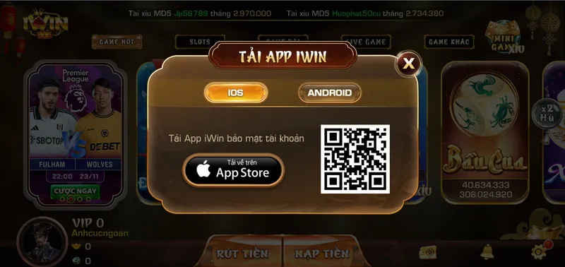 Chọn tải ứng dụng iWin cho điện thoại iOS